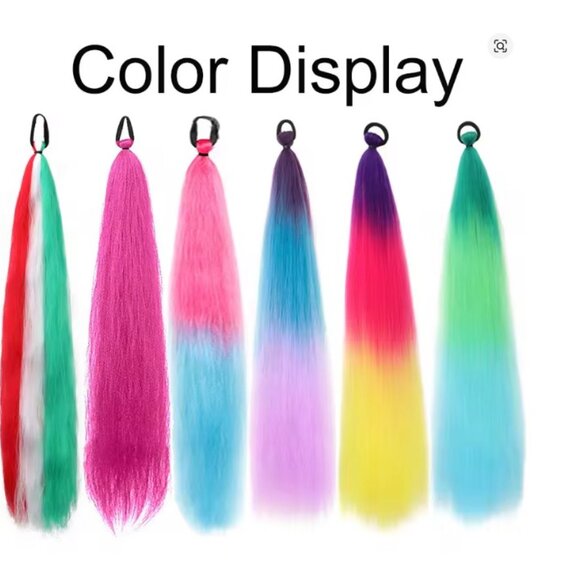 2-Ponytail Extension with Elastic Tie Hair Band 24" Long Straight - Picture 2 of 7